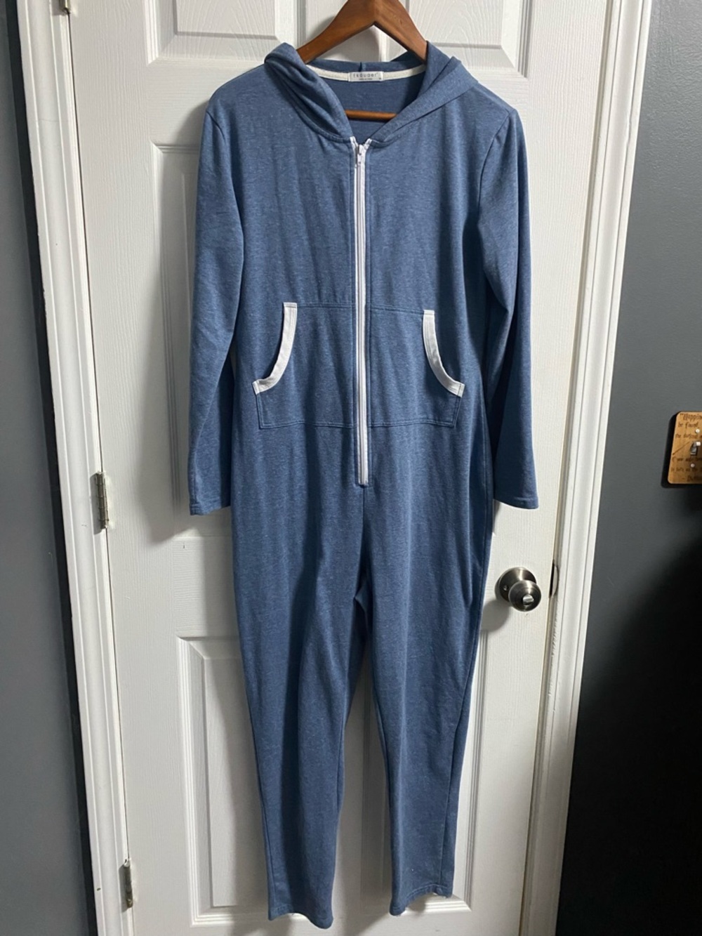 Women’s Hooded Zip-Front Onesie Pajama in Heather Blue